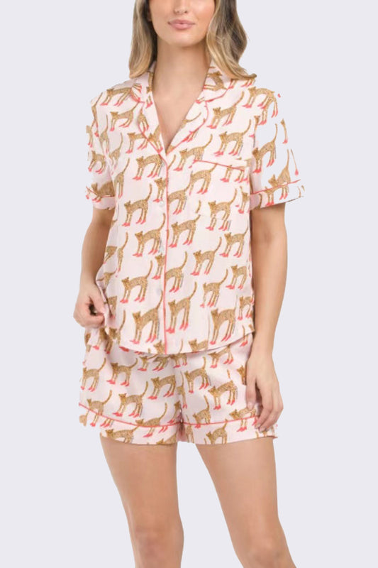 Oceanic Print Shirt and Shorts Pajama Set