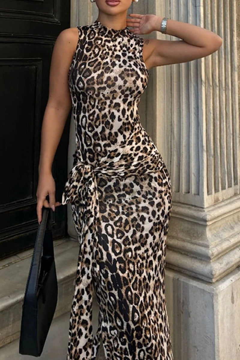 Sleeveless Animal Print Maxi Dress