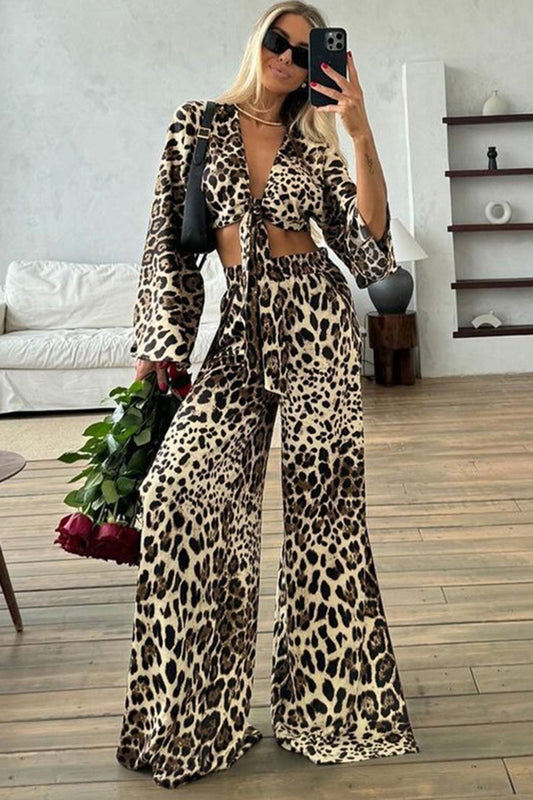 Tie-Front Leopard Print Lounge Set