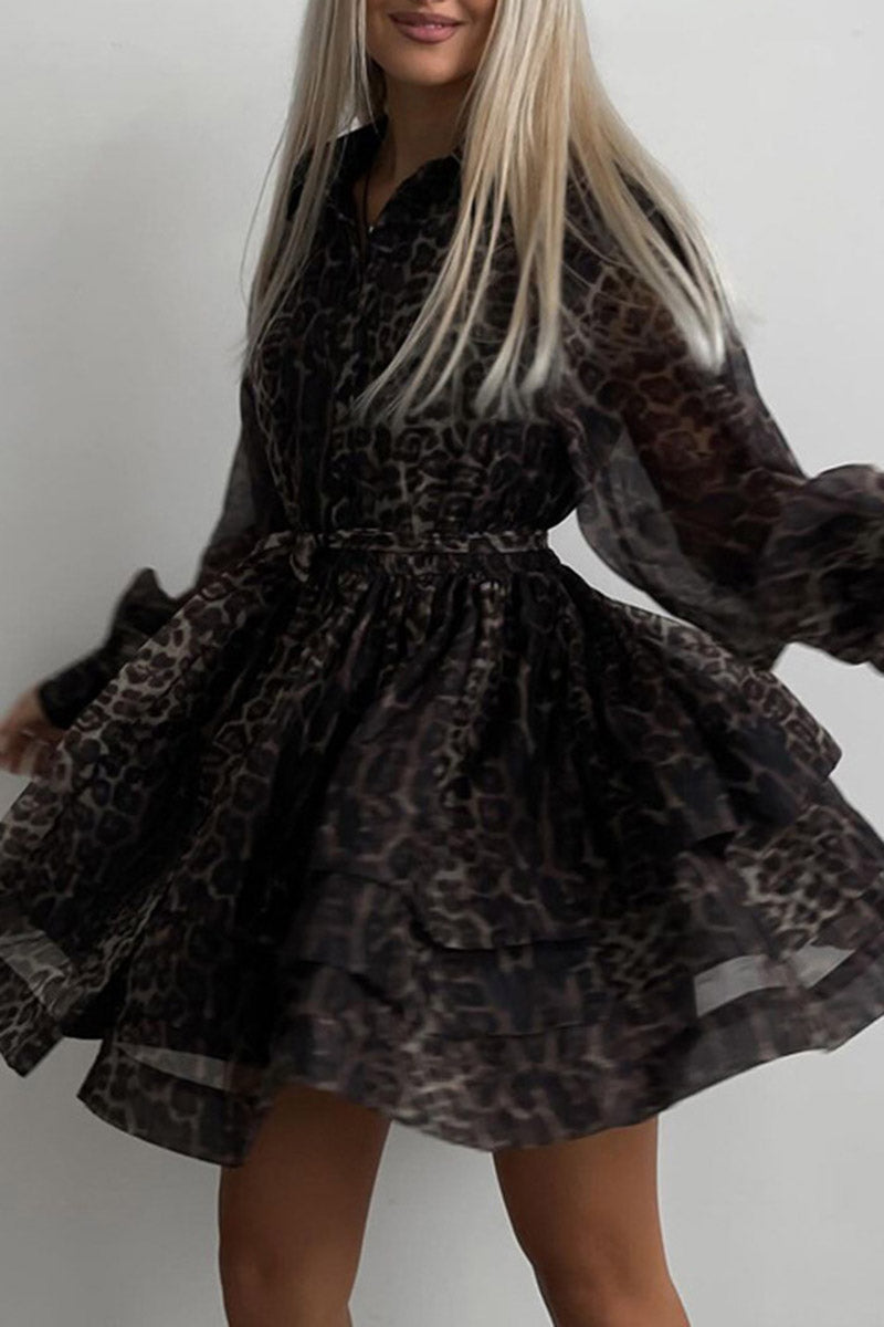 Layered Hem Animal Print Mini Dress