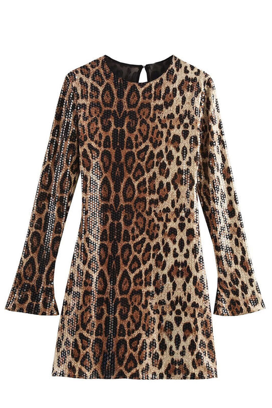 Sequin Leopard Print Mini Dress