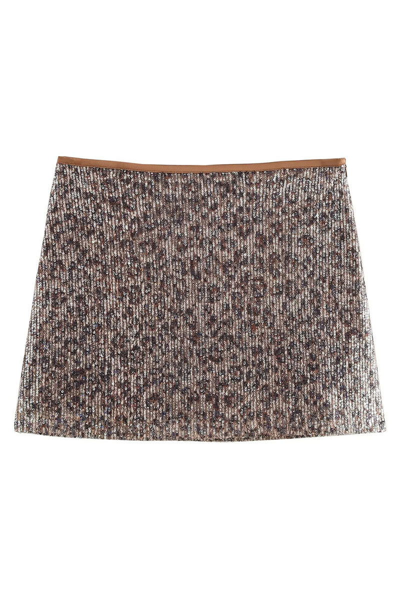 Sequin Animal Print Mini Skirt