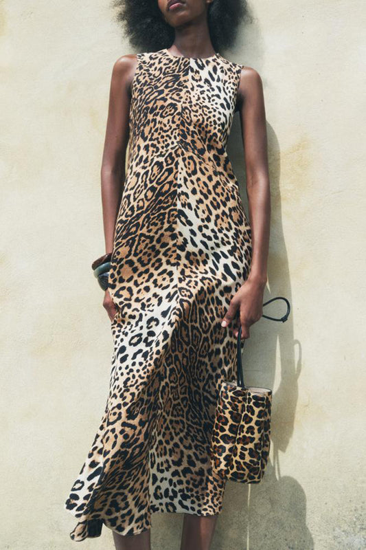 Leopard Print Sleeveless Maxi Dress