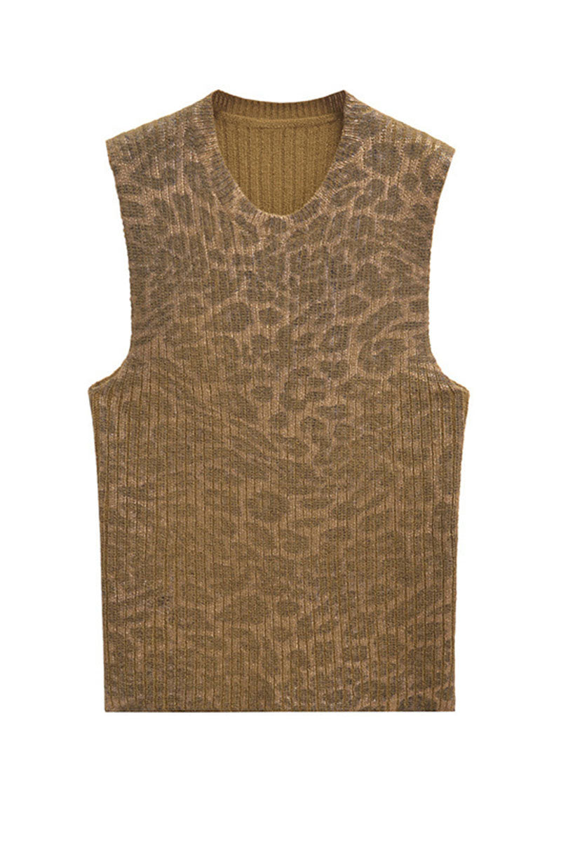 Sleeveless Leopard Knit Vest