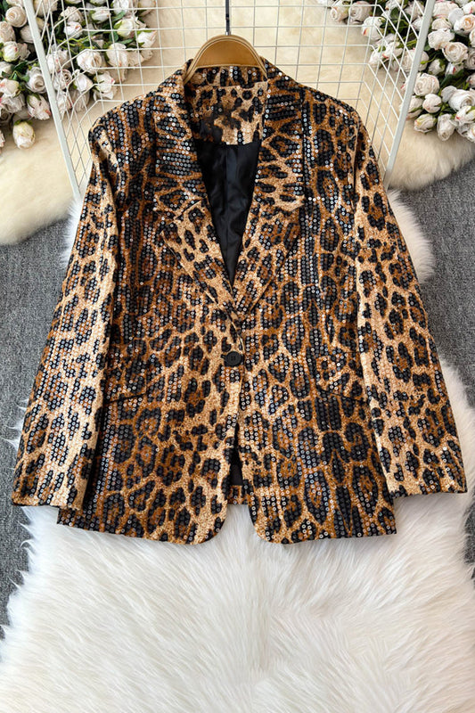 Sequined Leopard Print Blazer