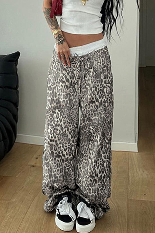 Loose-Fit Leopard Print Jogger Pants