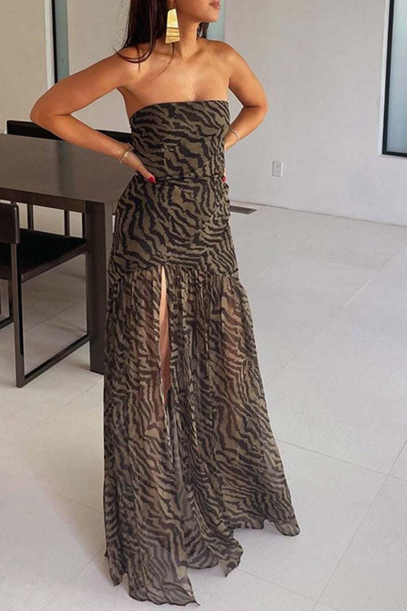 Strapless Zebra Print Maxi Dress