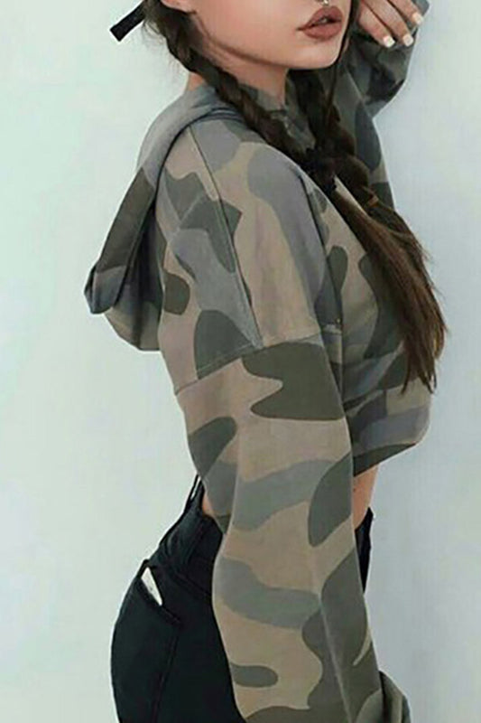 Cropped Camo Print Hoodie