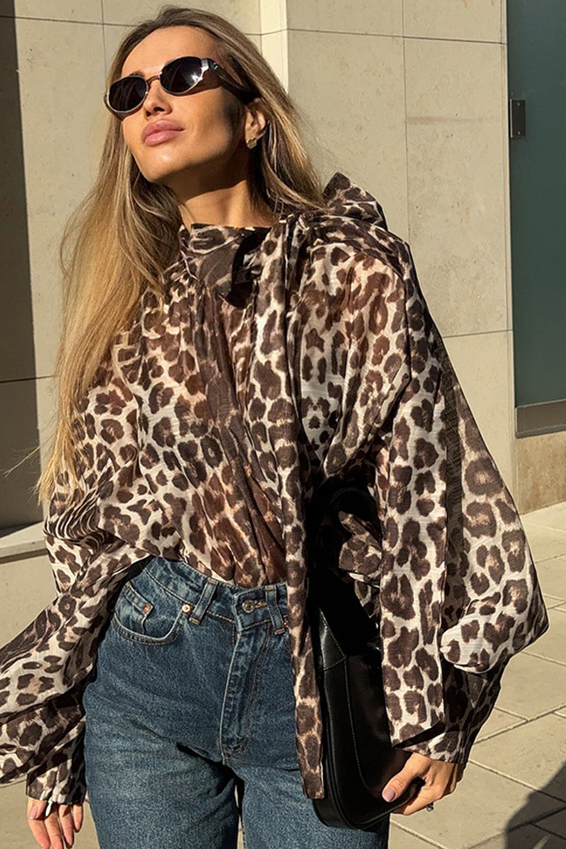 Leopard Print Puff Sleeve Blouse