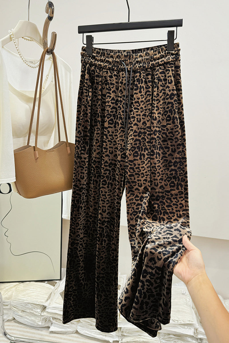 High-Waisted Leopard Print Wide-Leg Pants