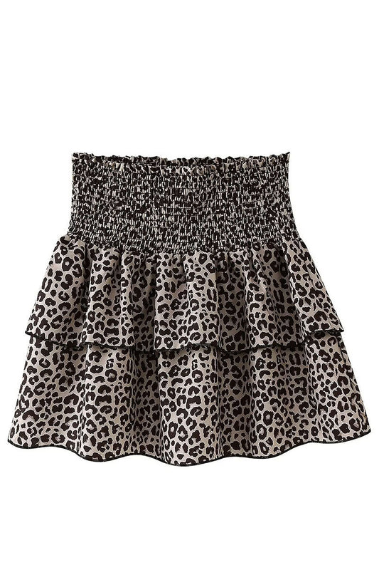 Leopard Print Tiered Ruffle Mini Skirt