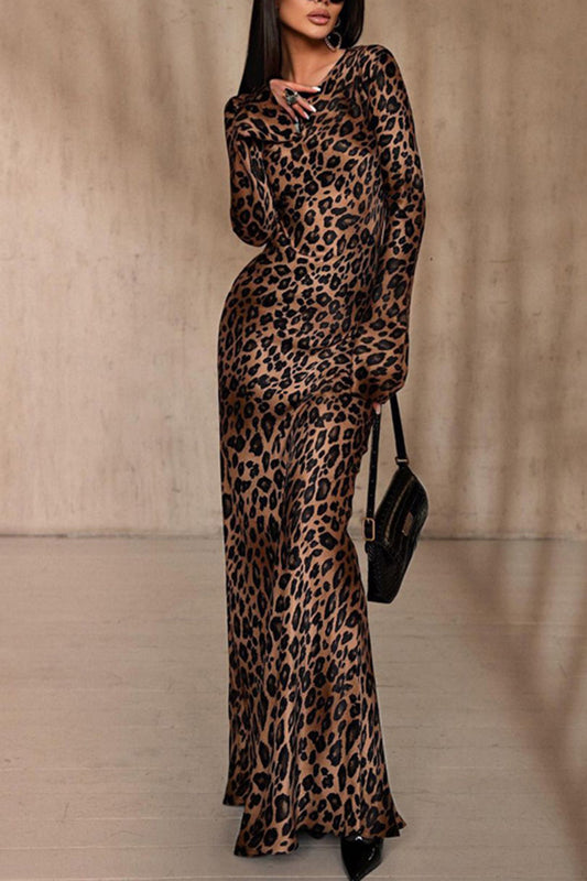 Figure-Hugging Animal Print Maxi Dress