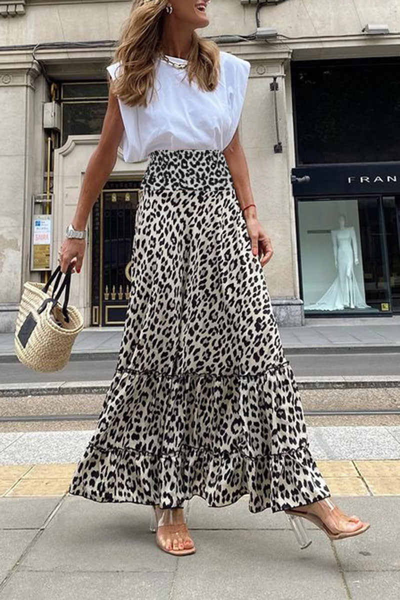 Tiered Leopard Print Maxi Skirt