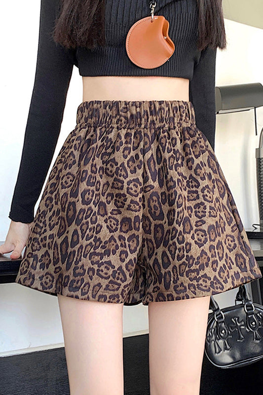 Leopard Print High-Waisted Shorts