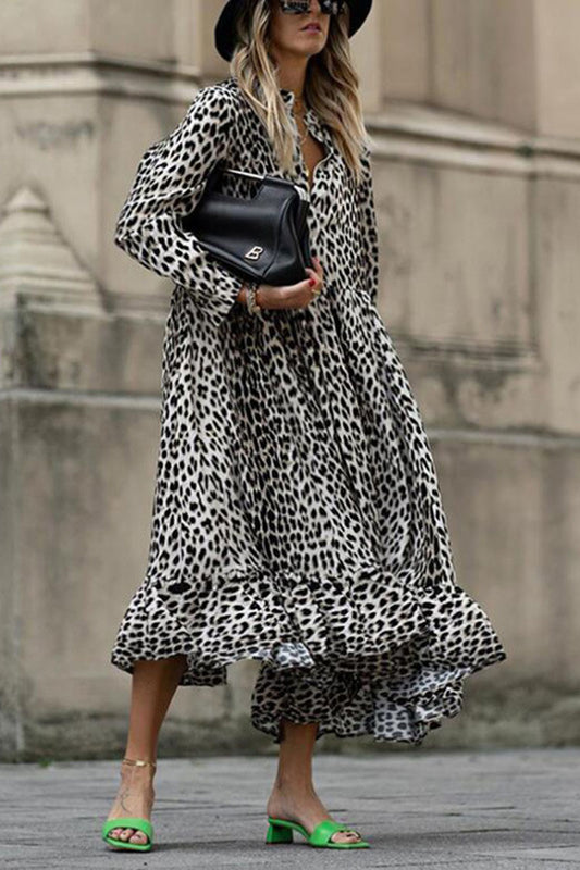 Leopard Print Long Sleeve Maxi Dress