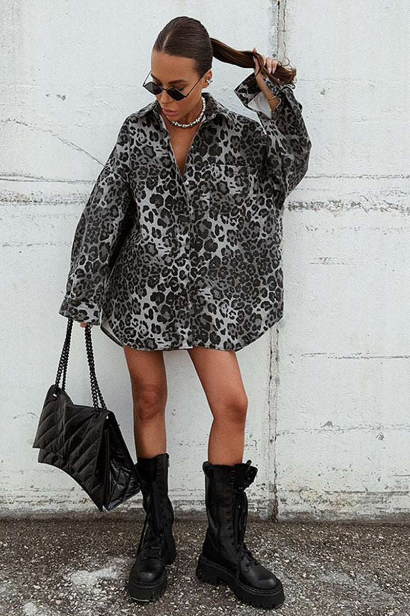 Oversized Leopard Print Button-Up