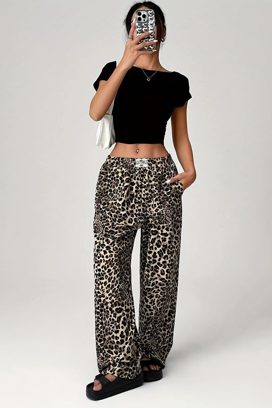 Wide-Leg Animal Print Lounge Pants