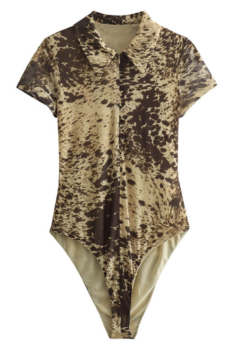 Collared Short-Sleeve Printed Bodysuit