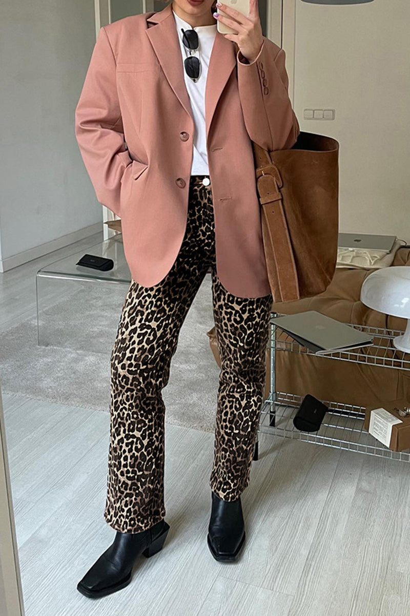 Leopard Print Straight-Leg Pants