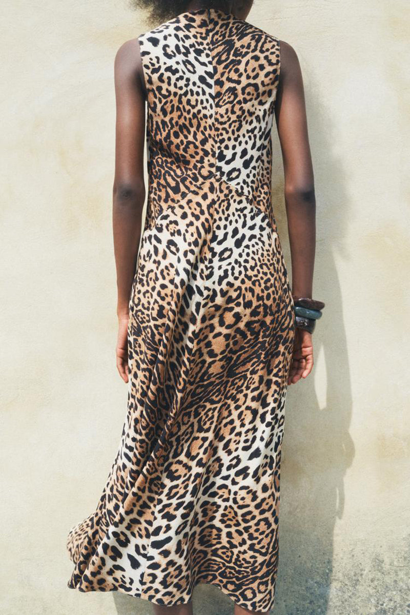 Leopard Print Sleeveless Maxi Dress