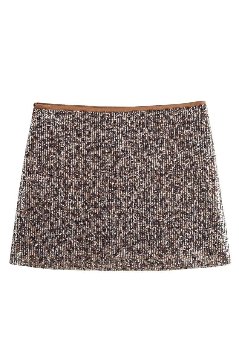 Sequin Animal Print Mini Skirt