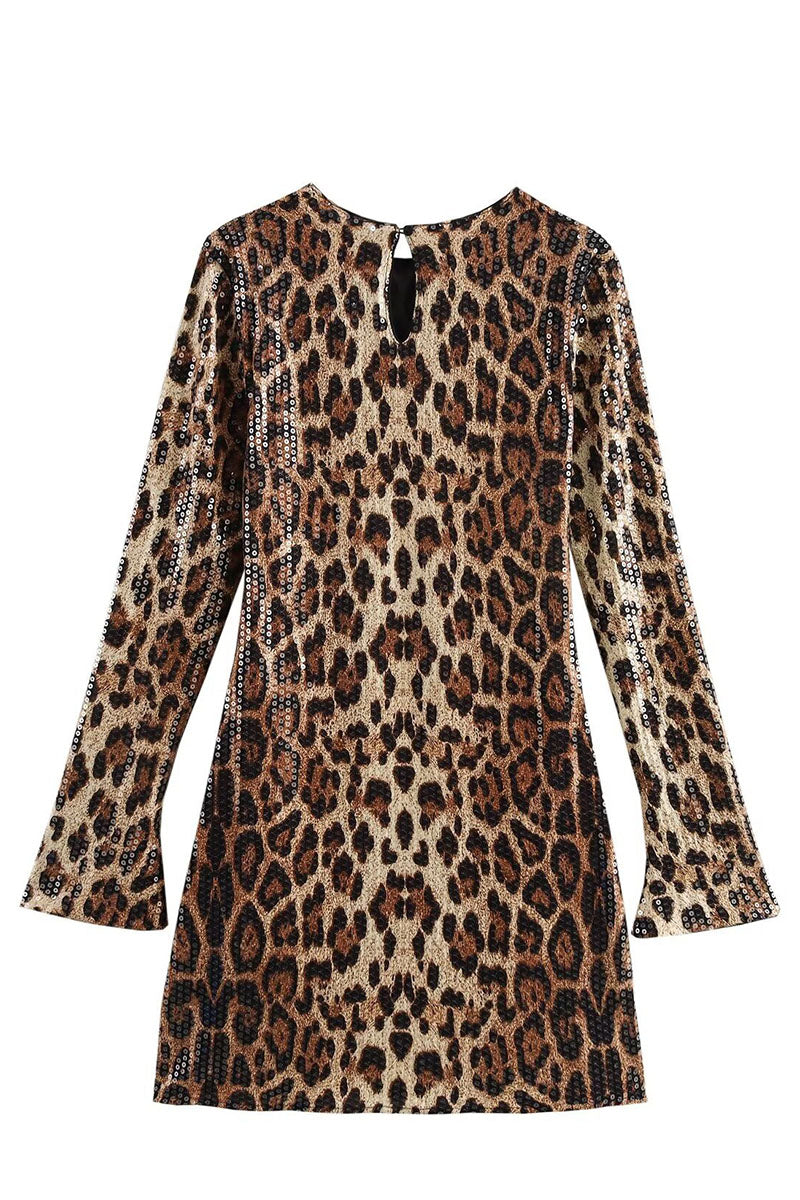 Sequin Leopard Print Mini Dress