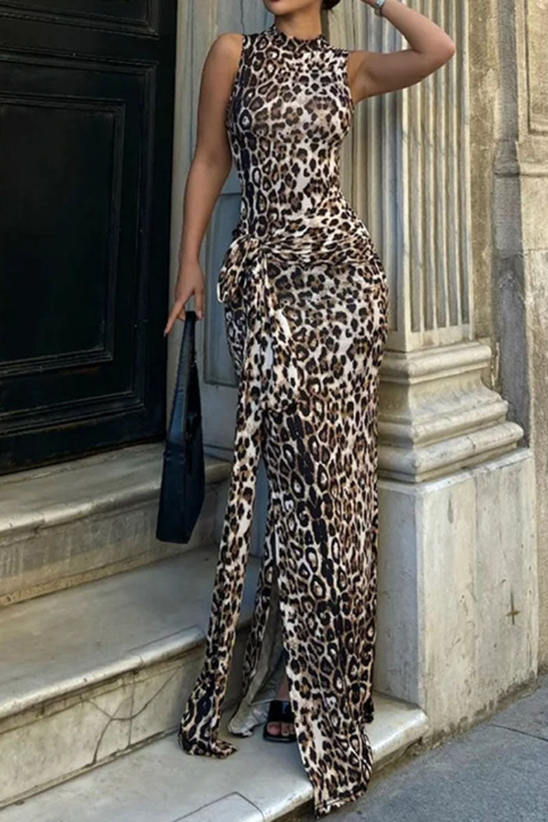 Sleeveless Animal Print Maxi Dress