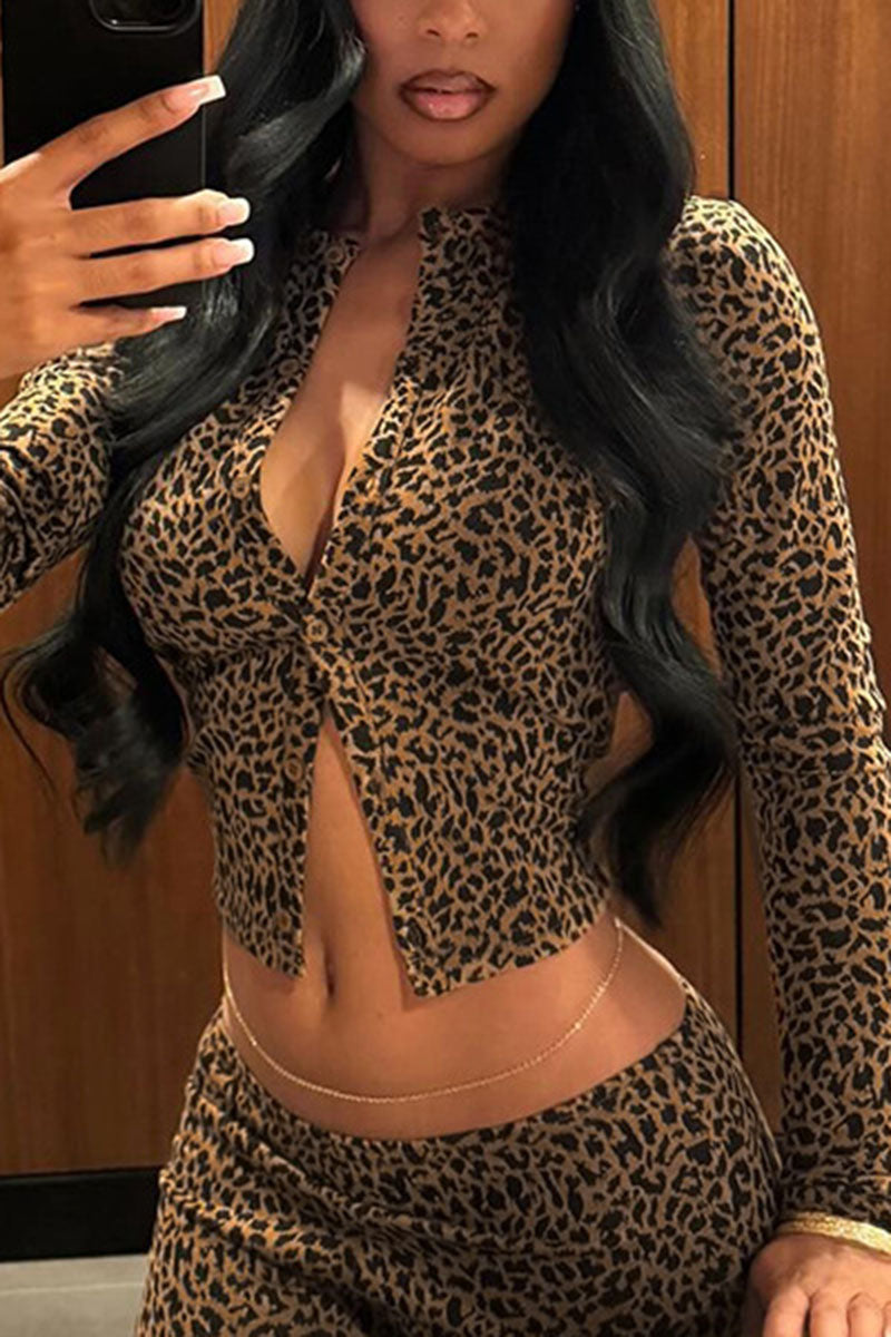 Leopard Print Tie Front Crop Top