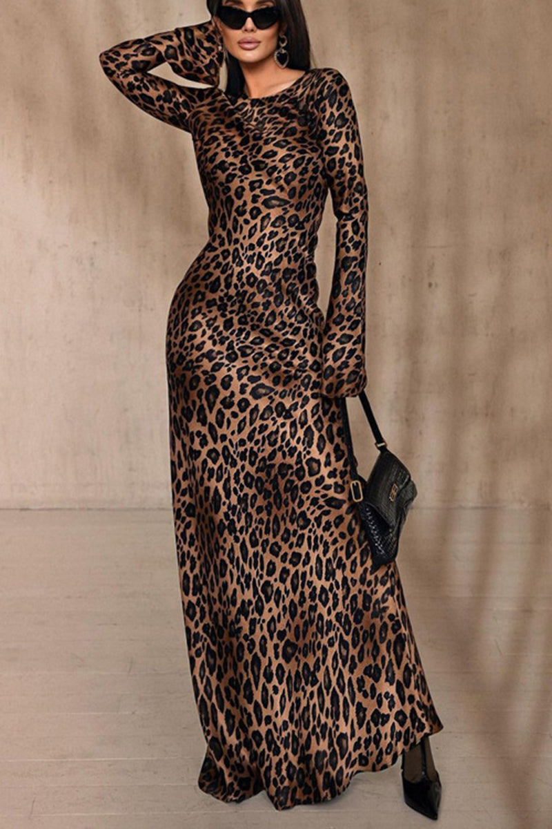 Figure-Hugging Animal Print Maxi Dress