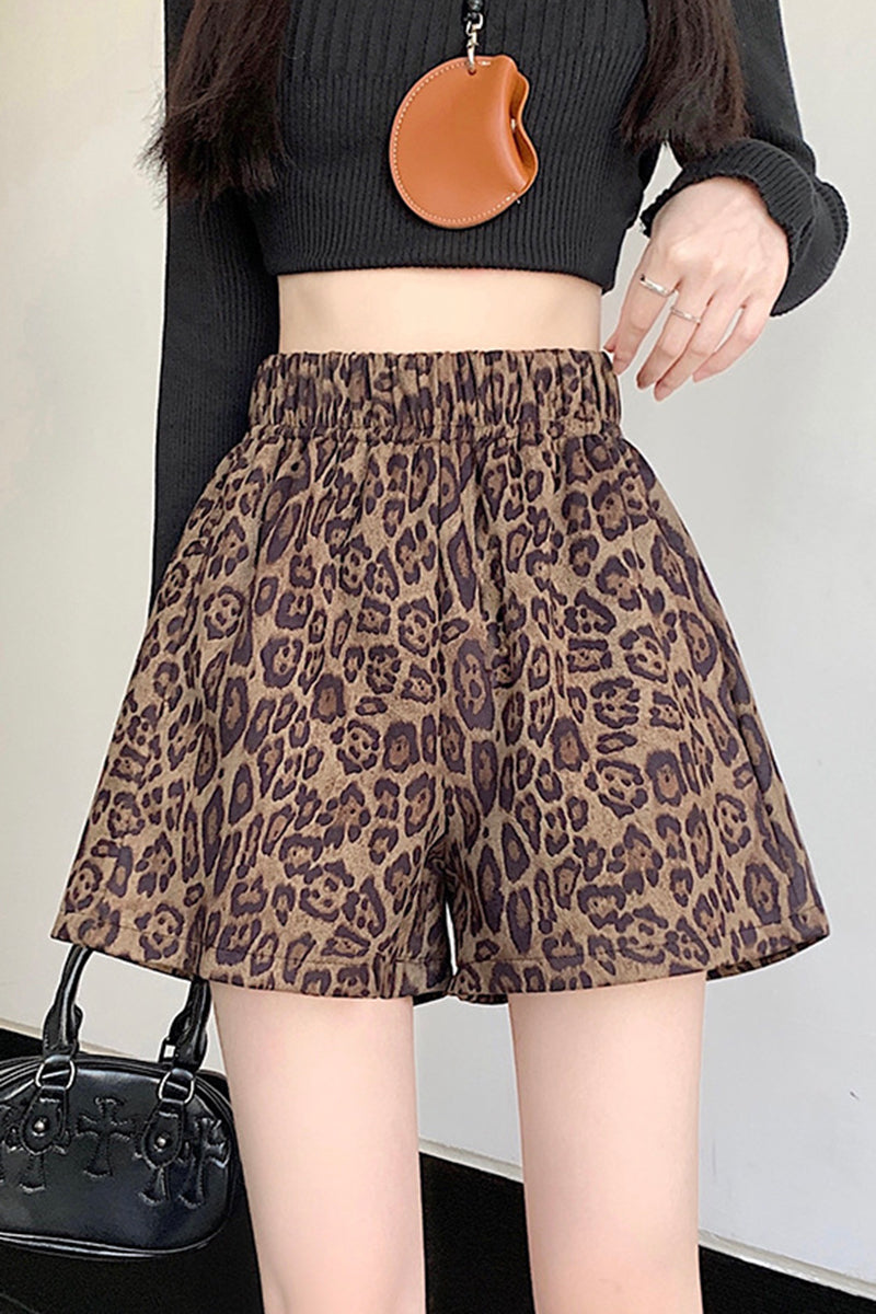 Leopard Print High-Waisted Shorts