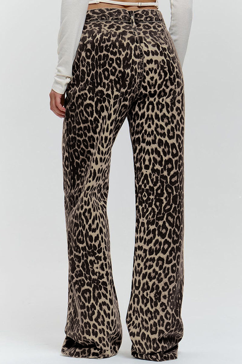 Leopard Print High-Waist Flared Pants