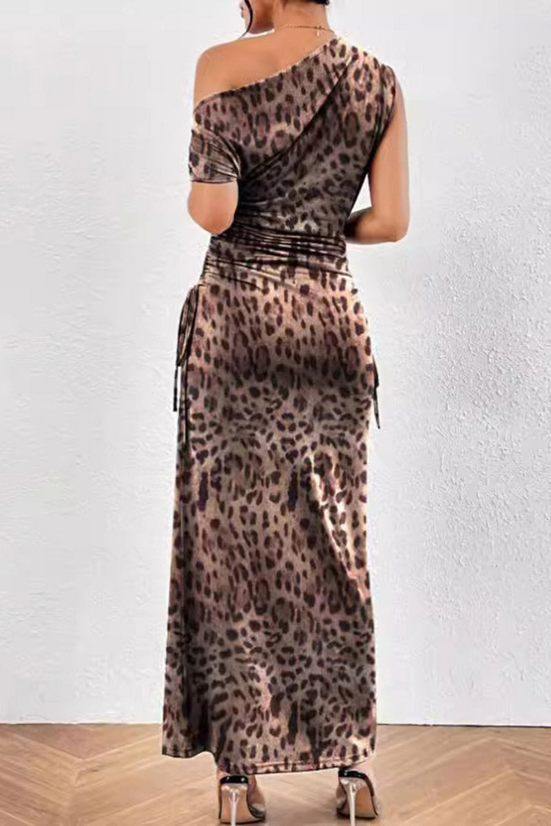 One-Shoulder Leopard Maxi Dress