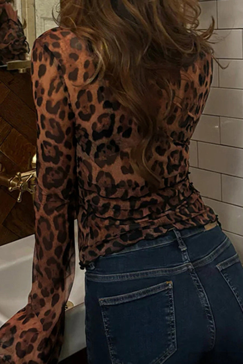 Sheer Leopard Print Mesh Top