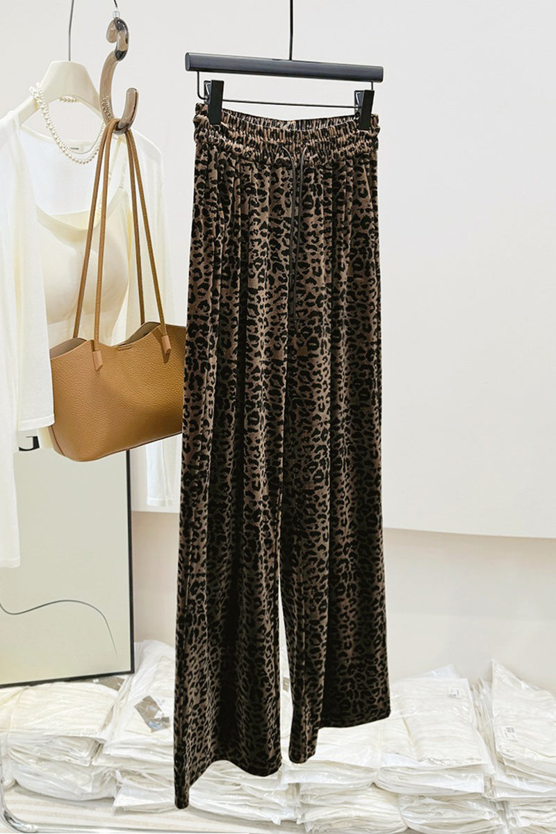 High-Waisted Leopard Print Wide-Leg Pants