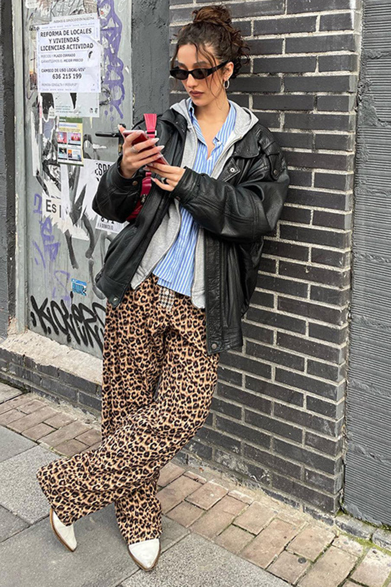 Leopard Printed Wide-Leg Pants