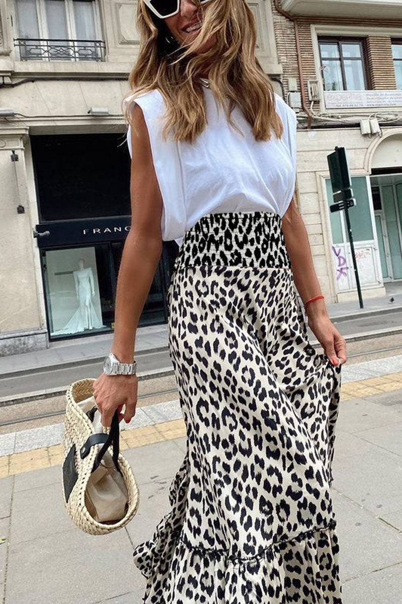 Tiered Leopard Print Maxi Skirt