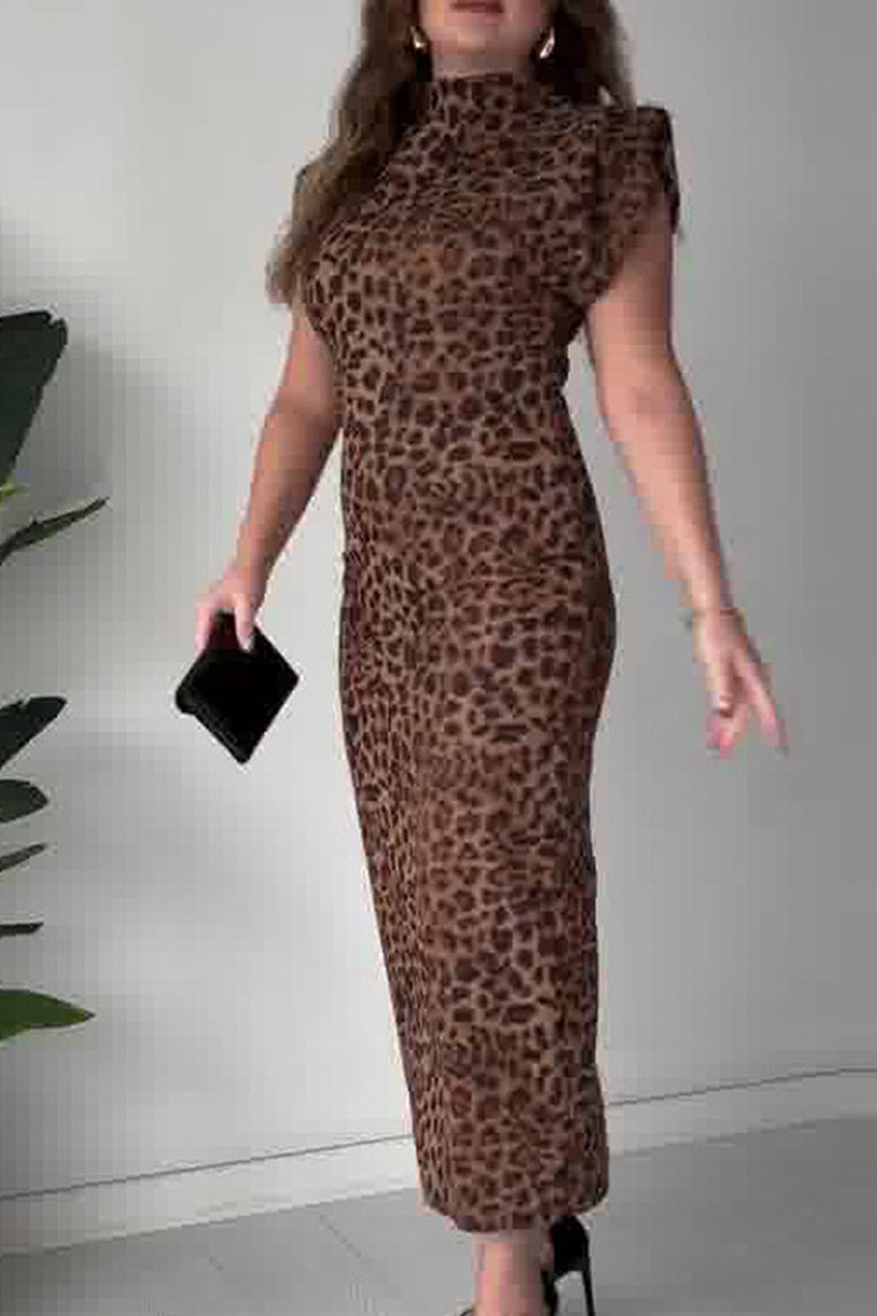 Animal Print Cap Sleeve Midi Dress