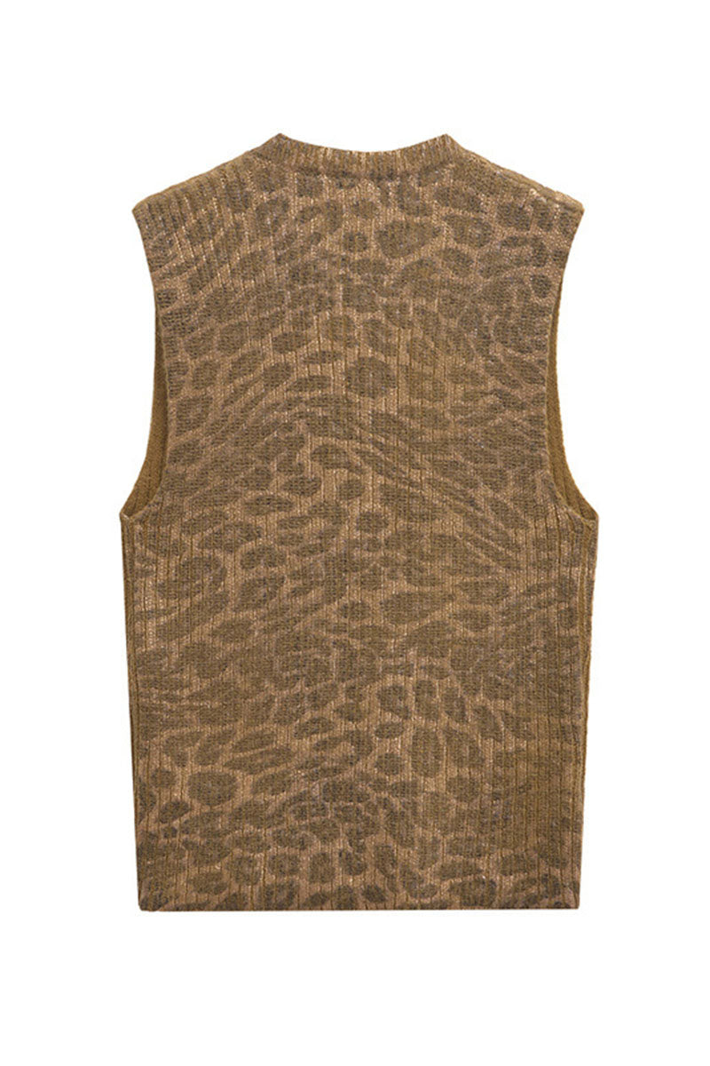 Sleeveless Leopard Knit Vest