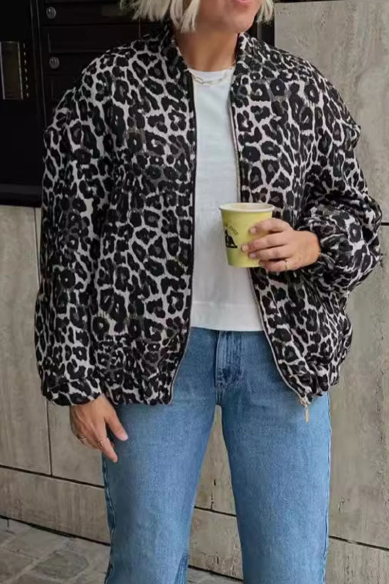 Leopard Print Zip-Up Bomber Jacket