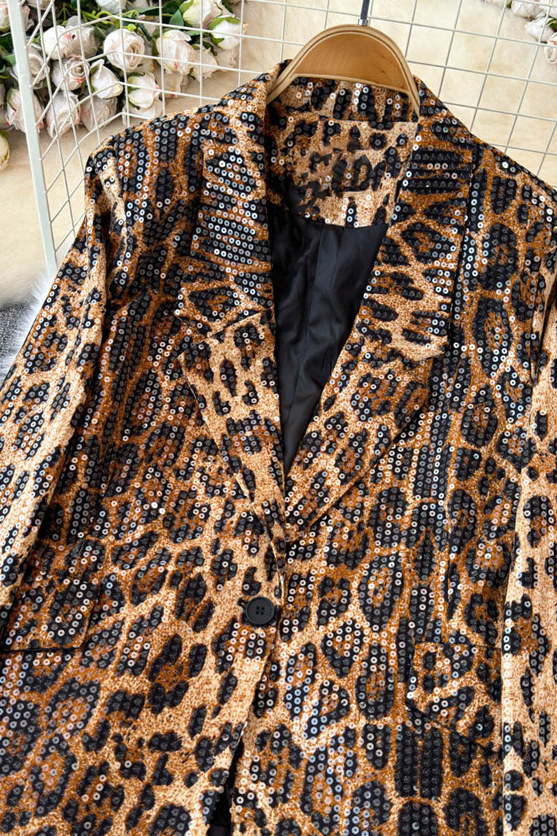 Sequined Leopard Print Blazer