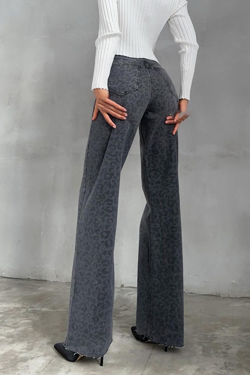 High-Waisted Leopard Print Flare Pants