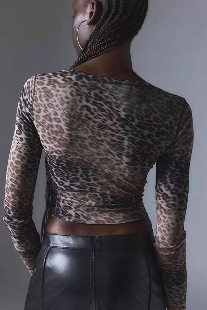 Sheer Leopard Print Buttoned Top