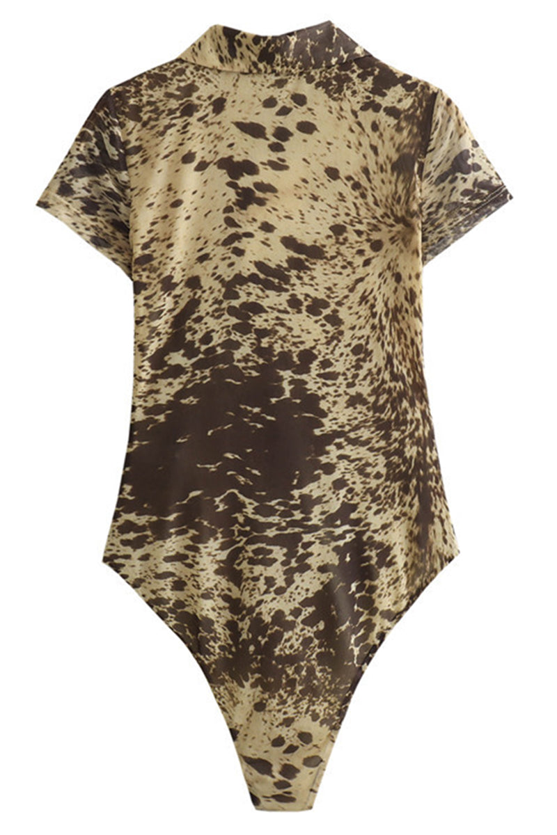 Collared Short-Sleeve Printed Bodysuit