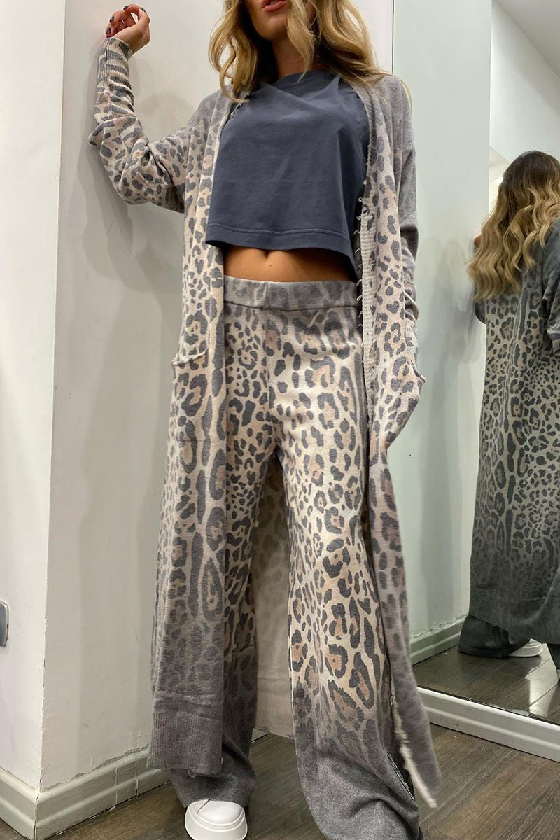 Leopard Lounge Set with Long Cardigan