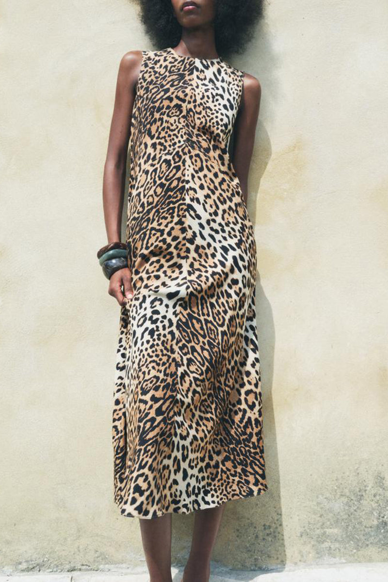 Leopard Print Sleeveless Maxi Dress