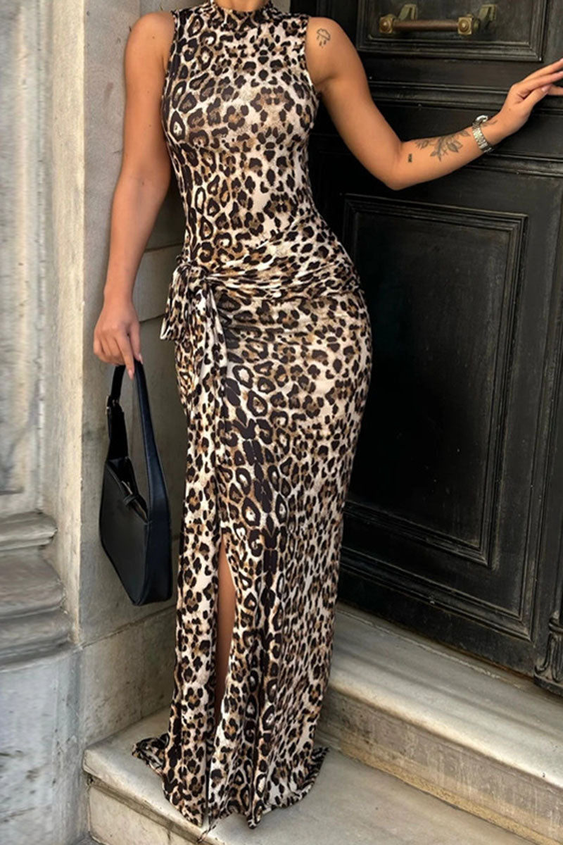 Sleeveless Animal Print Maxi Dress