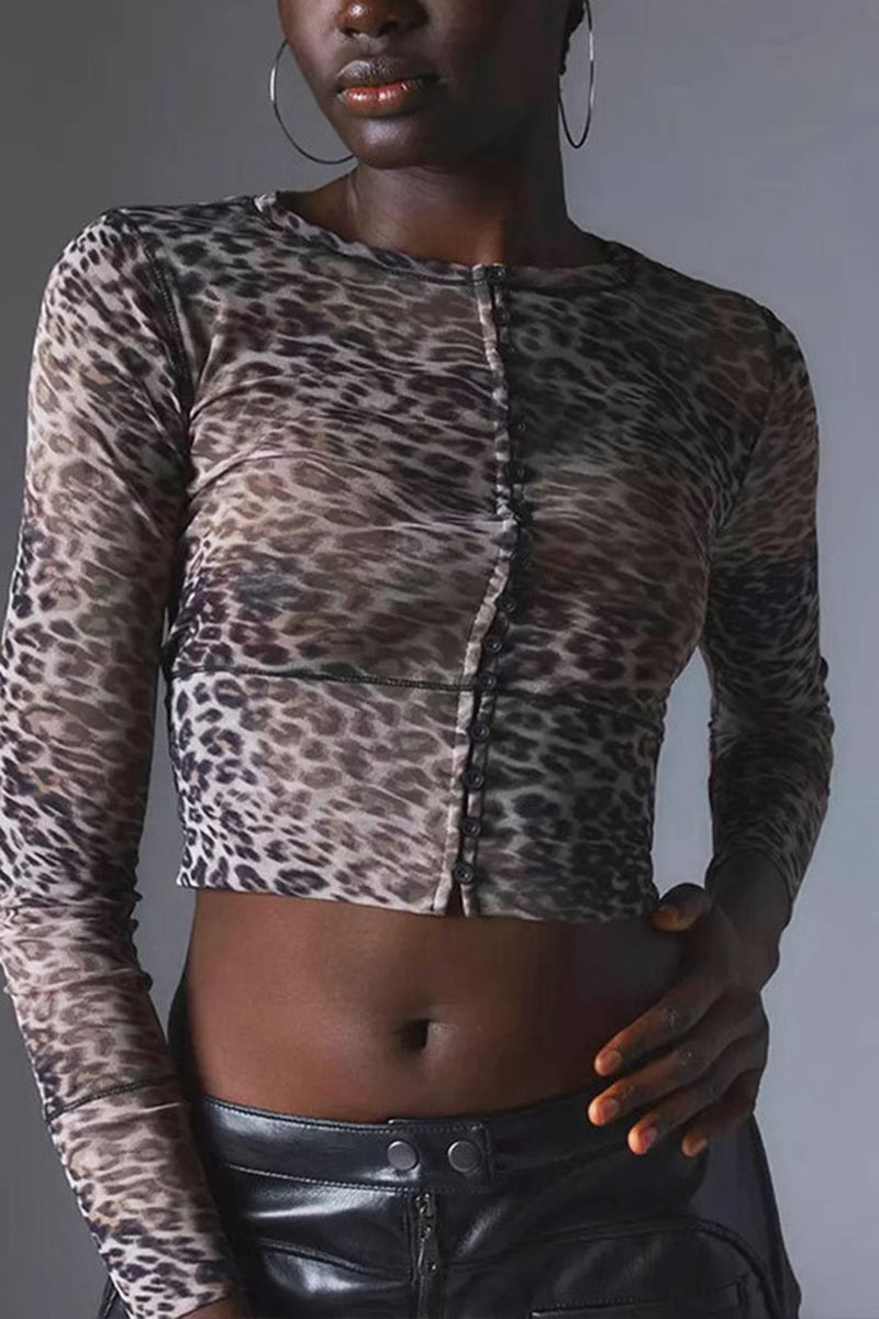 Sheer Leopard Print Buttoned Top