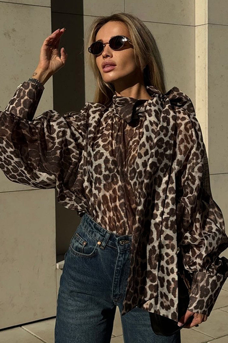 Leopard Print Puff Sleeve Blouse