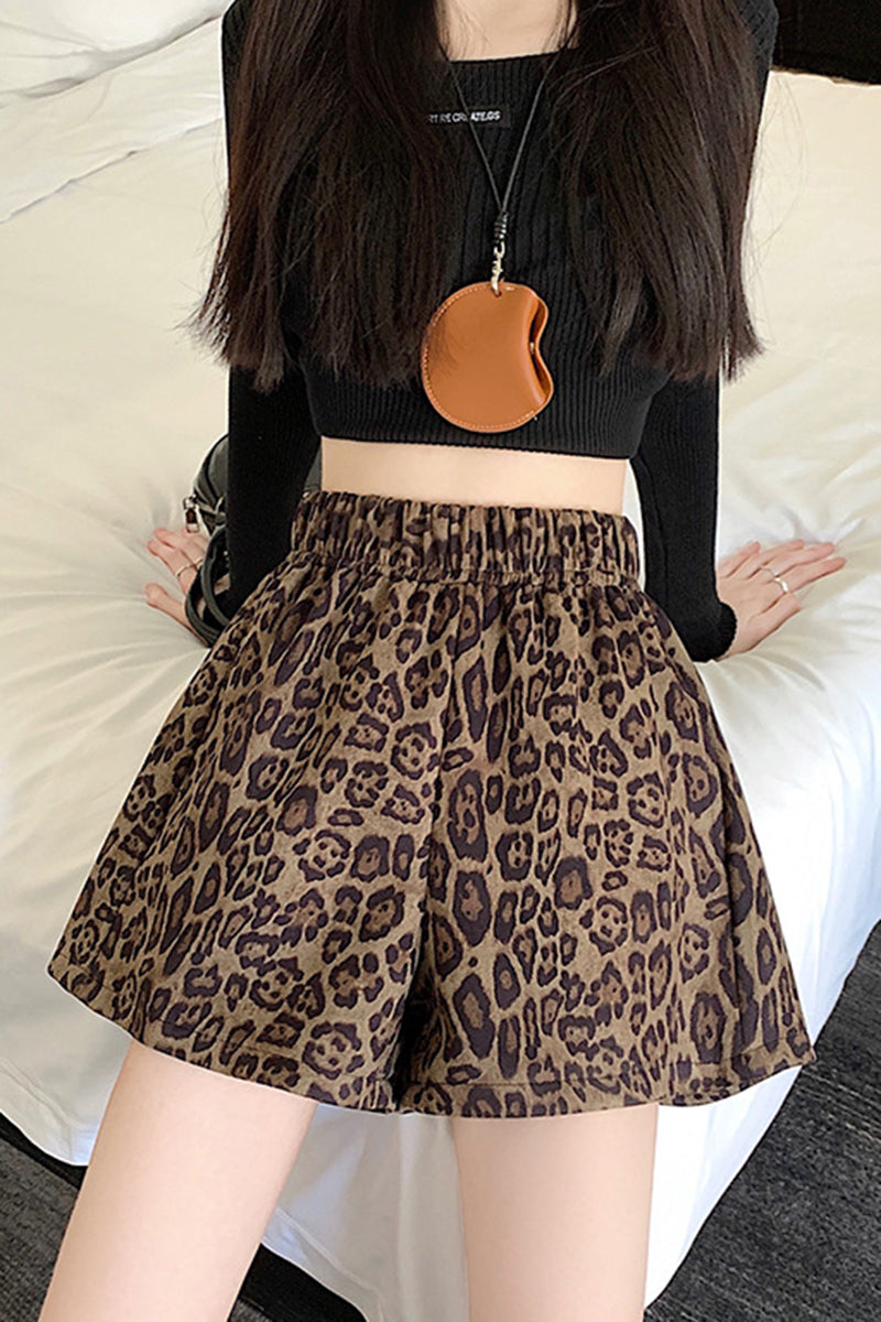 Leopard Print High-Waisted Shorts