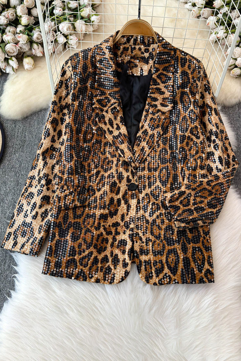 Sequined Leopard Print Blazer